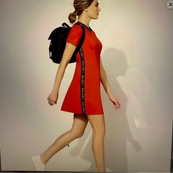 Calvin Klein Vibrant Red mini dress with Black Trim - Picture 1 of 5